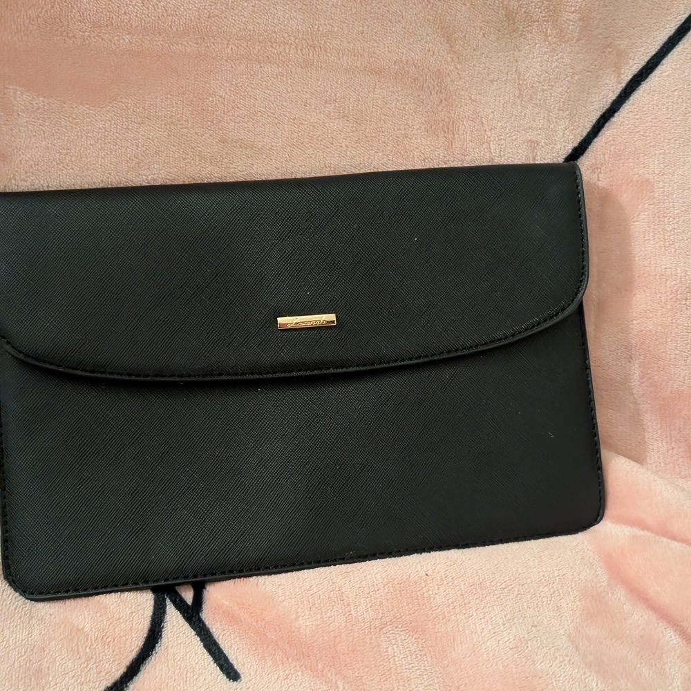 Sophisticated Black Leather Clutch with Gold Detail